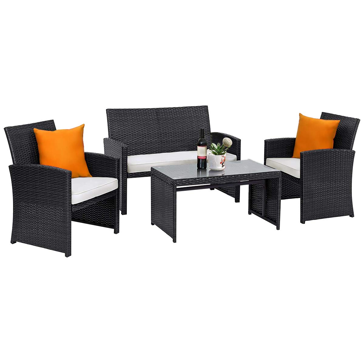 Ensemble de meubles de conversation en osier pour patio Tangkula